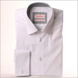 White french cuff shirt with grey diamond collar and cuffs