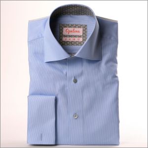 Blue shirt with grey floral collar and cuffs