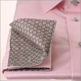 Pink shirt with grey floral collar and cuffs