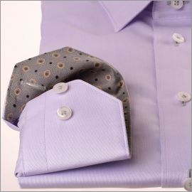 Lilac shirt with grey dot collar and cuffs