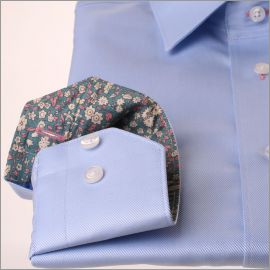 Blauw shirt met grijze florale kraag en manchetten