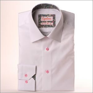 Chemise blanche à col et poignets gris à fleurs