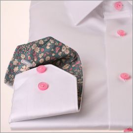 Wit shirt met grijze bloemen kraag en manchetten