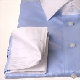 Blue oxford french cuff shirt with white collar and cuffs