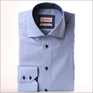 Blue oxford shirt with navy blue floral collar and cuffs