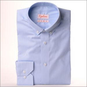 Button-down collar shirt with light blue stripes