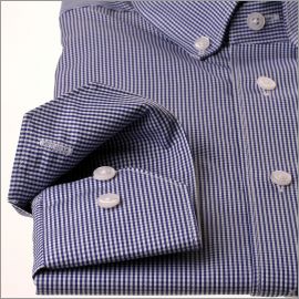 Navy blue and white checkered shirt