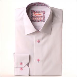 White shirt with pink floral collar and cuffs