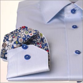 Light blue shirt with blue floral collar and cuffs