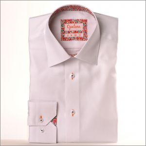 White shirt with multicolor floral collar and cuffs