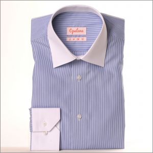 White and blue striped shirt with white collar and cuffs