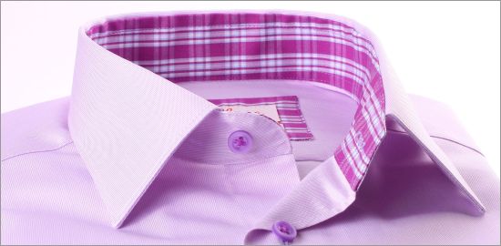 Chemise lilas à col et poignets à carreaux violets et bleus