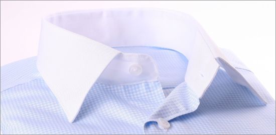 Blue and white checkered french cuff shirt, white collar and cuffs