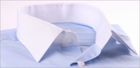 White and blue striped french cuff shirt with white collar and cuffs