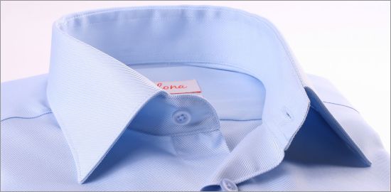 Light blue twill french cuff shirt with a classic collar