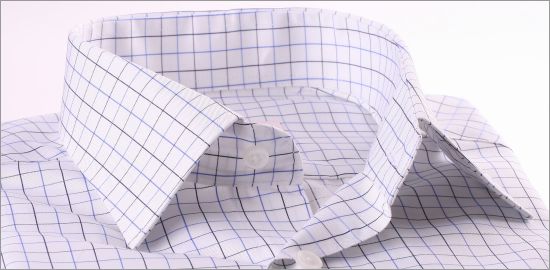 White and blue checkered french cuff shirt