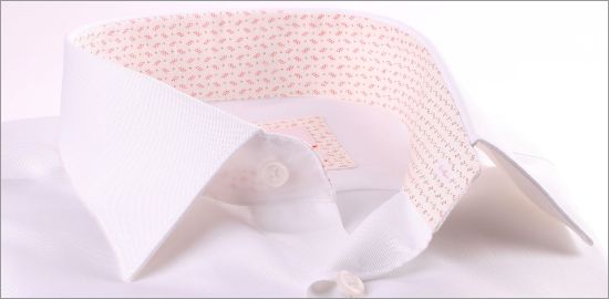 White french cuff shirt with small red patterns collar 
