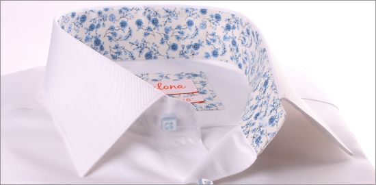 White french cuff shirt with blue floral collar