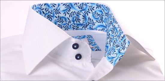 Chemise blanche à col et poignets à motifs feuilles bleues