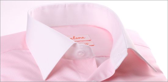 Rosa und weiße Streifen-Shirt mit weißem Kragen und Manschetten