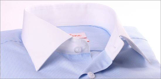 White and blue striped shirt with white collar and cuffs