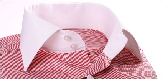 Thin red and white stripes shirt with white collar and cuffs