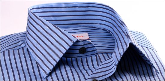 Blue shirt with grey-blue stripes