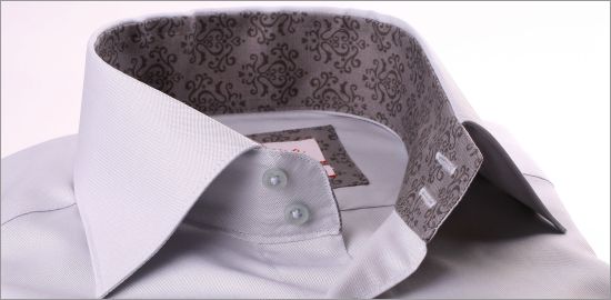 Light grey shirt with grey pattern collar and cuffs