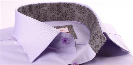 Lilac french cuff shirt with a grey pattern collar
