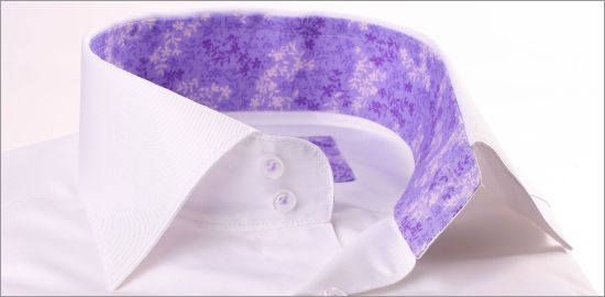White french cuffs shirt with lilac pattern collar and cuffs