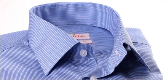 Medium blue shirt with thin white stripes