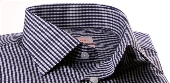 Navy blue and white gingham shirt