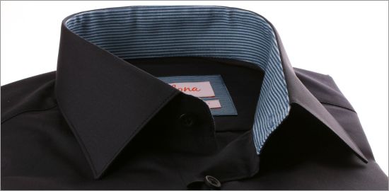 Schwarz französisch Manschette Hemd mit blauen und grauen Streifen Kragen und Manschetten