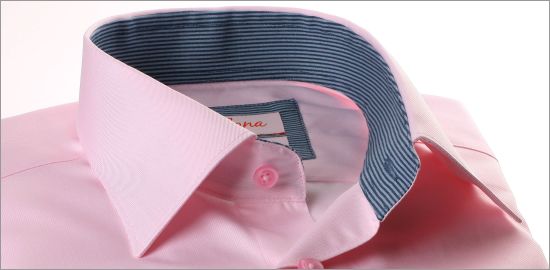 Pink french cuff shirt with blue stripes collar and cuffs