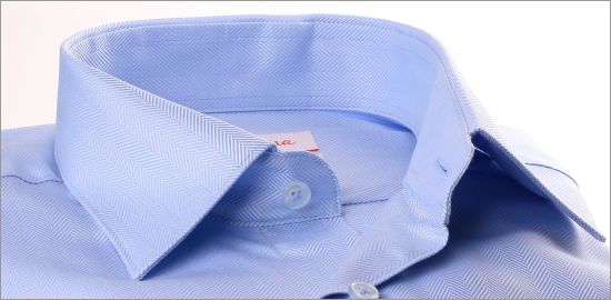 Light blue french cuff shirt with a herringbone fabric