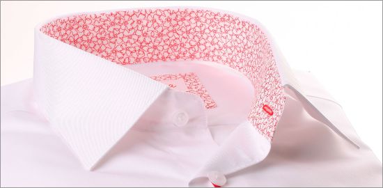 Witte Franse manchet shirt met rode bloemen kraag en manchetten