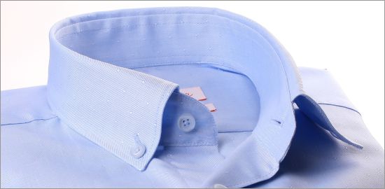 Blue button down collar shirt with tiny blue dots