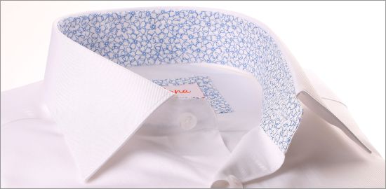 White french cuff shirt with blue floral collar and cuffs