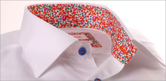 Chemise blanche à col et poignets fleuris multicolore