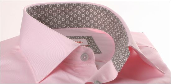 Pink shirt with grey floral collar and cuffs