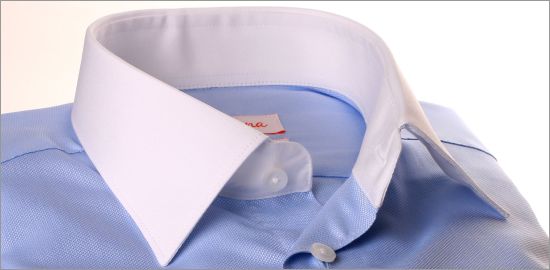 Blue oxford french cuff shirt with white collar and cuffs