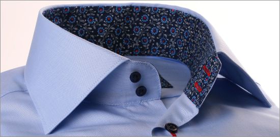 Blue oxford shirt with navy blue floral collar and cuffs