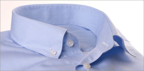 Button-down collar shirt with light blue stripes