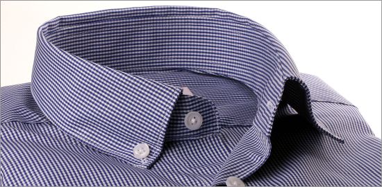 Navy blue and white checkered shirt