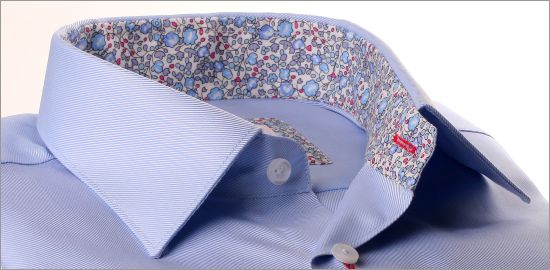 Light blue shirt with blue floral collar and cuffs