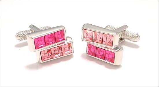Bouton de manchette double barre incrustée de cristaux roses