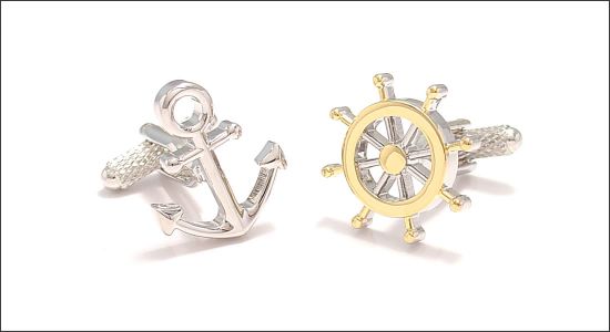 Bouton de manchette ancre et barre de bateau
