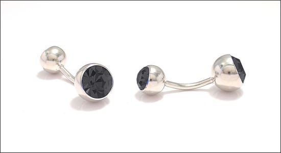Double sided cufflinks with black crystals