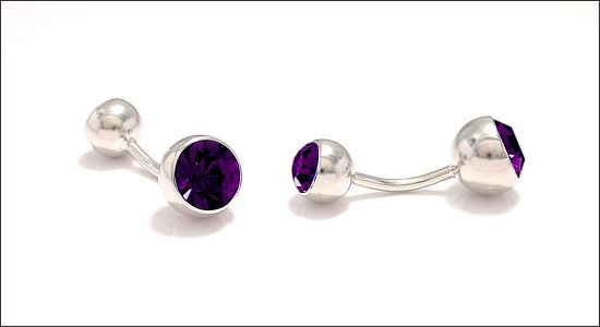 Bouton de manchette boule incrustée d'un cristal violet