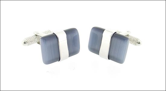 Bouton de manchette rectangle gris et ceinture argenté